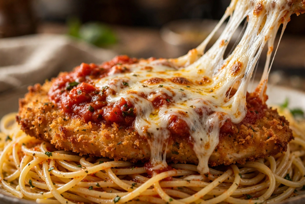 Olive Garden Chicken Parmigiana: crispy breaded chicken breast with marinara sauce and melted mozzarella over pasta — dinner portion $20.79 in 2026