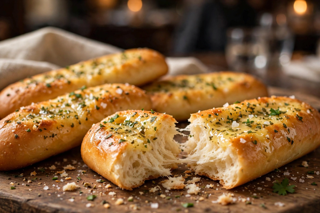 Olive Garden breadsticks: warm garlic-topped breadsticks in a basket — to-go order $4.99 in 2026, 140 calories each