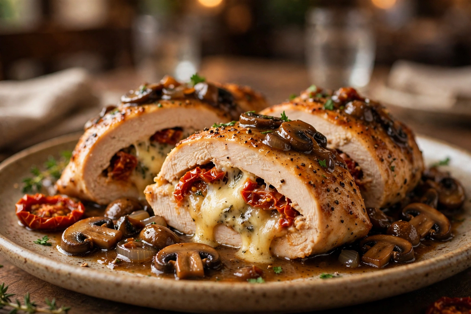Stuffed Chicken Marsala close-up