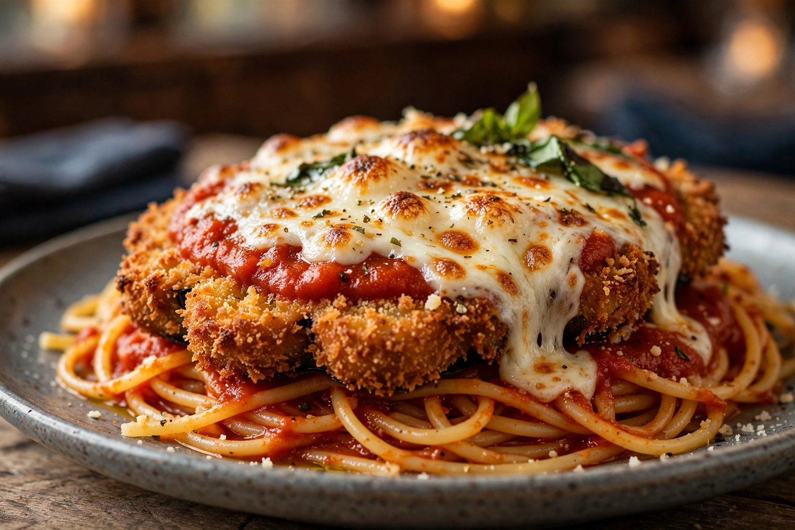 Eggplant Parmigiana close-up